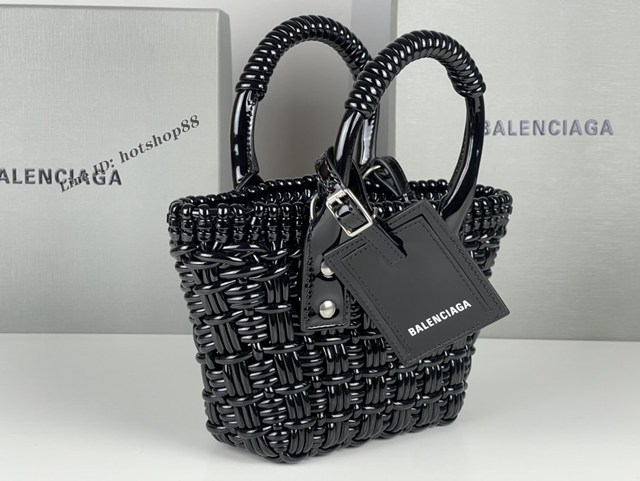 Balenciaga專櫃爆款漆面人造皮革編織敞口托特包 巴黎世家小號Bistro菜籃子包 款號：080808 fyj1281